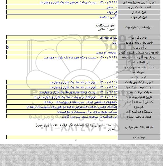 واگذاری آژانس خدمات مشترکین ناحیه دو امور برق شهرستان زاهدان