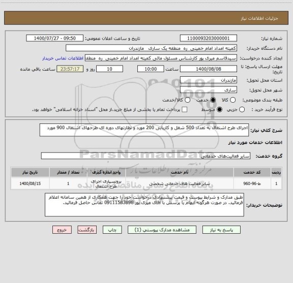 استعلام اجرای طرح اشتغال به تعداد 500 شغل و کاریابی 200 مورد و نظارتهای دوره ای طرحهای اشتغال 900 مورد