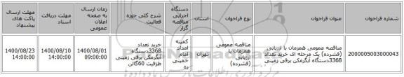 مناقصه عمومی همزمان با ارزیابی (فشرده) یک مرحله ای خرید تعداد 3368دستگاه آبگرمکن برقی زمینی