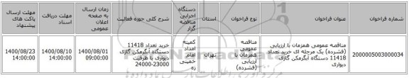 مناقصه عمومی همزمان با ارزیابی (فشرده) یک مرحله ای خرید تعداد 11418 دستگاه آبگرمکن گازی دیواری 