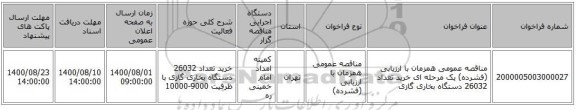 مناقصه عمومی همزمان با ارزیابی (فشرده) یک مرحله ای خرید تعداد 26032 دستگاه بخاری گازی 