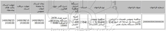 مناقصه عمومی همزمان با ارزیابی (فشرده) یک مرحله ای خرید تعداد 2478 دستگاه بخاری نفتی 