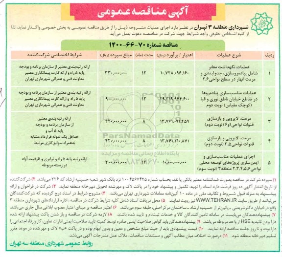 مناقصه،مناقصه عملیات نگهداشت معابر شامل پیاده روسازی....