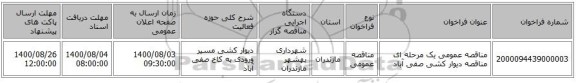 مناقصه عمومی یک مرحله ای مناقصه دیوار کشی صفی آباد