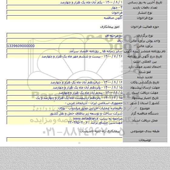 باقیمانده عملیات اجرایی محور میاندوآب - بوکان