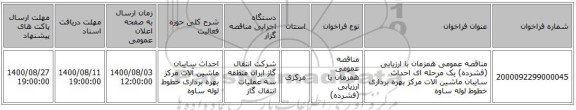 مناقصه عمومی همزمان با ارزیابی (فشرده) یک مرحله ای احداث سایبان ماشین آلات مرکز بهره برداری خطوط لوله ساوه