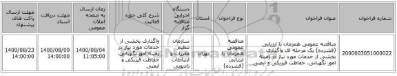 مناقصه عمومی همزمان با ارزیابی (فشرده) یک مرحله ای واگذاری بخشی از خدمات مورد نیاز در زمینه امور نگهبانی، حفاظت فیزیکی و ایمنی