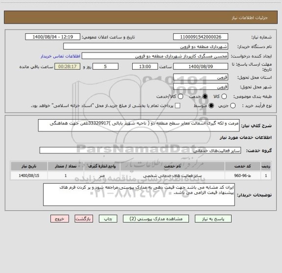 استعلام مرمت و لکه گیری اسفالت معابر سطح منطقه دو ( ناحیه شهید بابائی )33320917تلفن جهت هماهنگی