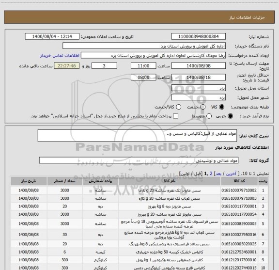 استعلام مواد غذایی از قبیل:کالباس و سس و..