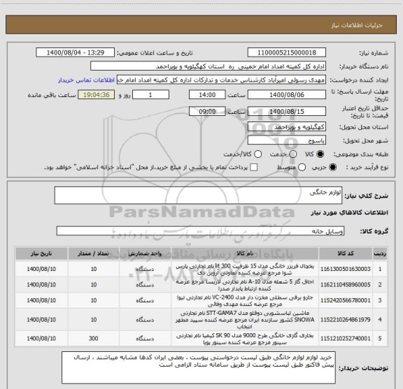 استعلام لوازم خانگی 