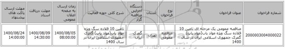 مناقصه عمومی یک مرحله ای تامین 10 قلاده سگ ویژه مواد یاب(مواد یاب) گمرک جمهوری اسلامی ایران در سال 1400