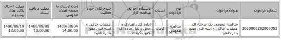 مناقصه عمومی یک مرحله ای عملیات خاکی و ابنیه فنی محور بندر دلفارد