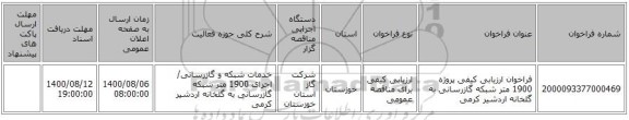 فراخوان ارزیابی کیفی پروژه 1900 متر شبکه گازرسانی به گلخانه اردشیر کرمی