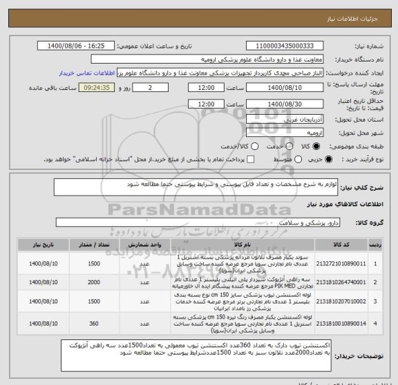 استعلام لوازم به شرح مشخصات و تعداد فایل پیوستی و شرایط پیوستی حتما مطالعه شود