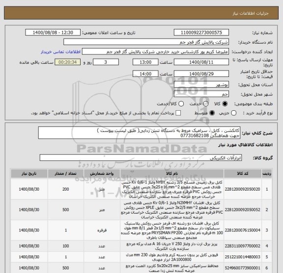 استعلام کانکشن ، کابل ، سرامیک مروط به دستگاه تنش زدایی( طبق لیست پیوست )
جهت هماهنگی 07731682108