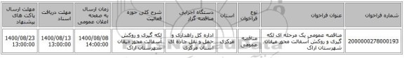 مناقصه عمومی یک مرحله ای لکه گیری  و روکش آسفالت محور میقان شهرستان اراک