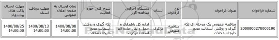 مناقصه عمومی یک مرحله ای لکه گیری و روکش آسفالت محور دلیجان-محلات