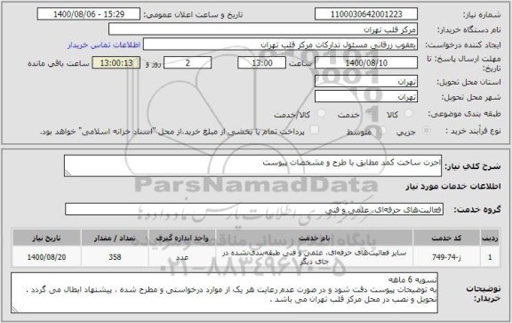 استعلام اجرت ساخت کمد مطابق با طرح و مشخصات پیوست