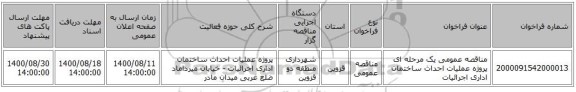 مناقصه عمومی یک مرحله ای پروژه عملیات احداث ساختمان اداری اجرائیات 