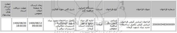 فراخوان ارزیابی کیفی فراخوان ارزیابی کیفی تکمیل ساختمان جدید بنیاد شهید کرمان