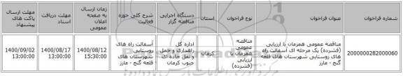 مناقصه عمومی همزمان با ارزیابی (فشرده) یک مرحله ای آسفالت راه های روستایی شهرستان های قلعه گنج - مارز