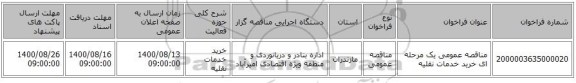 مناقصه عمومی یک مرحله ای خرید خدمات نقلیه