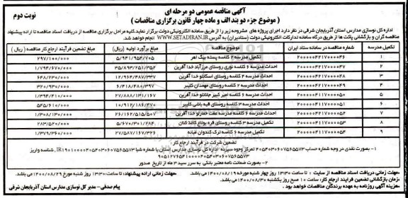 مناقصه، مناقصه تکمیل مدرسه...-نوبت دوم