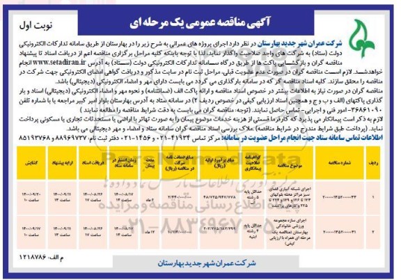 مناقصه، مناقصه اجرای شبکه آبیاری فضای سبز مراکز محله ... 