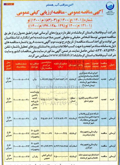 مناقصه پروزه های آبرسانی   - نوبت دوم