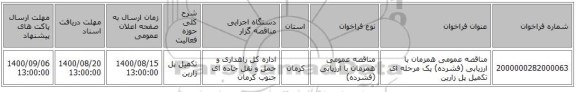 مناقصه عمومی همزمان با ارزیابی (فشرده) یک مرحله ای تکمیل پل زارین