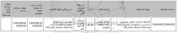 فراخوان ارزیابی کیفی تعمیرات اساسی و تجهیزات مکانیکی ثابت واحدهای مختلف پالایشگاه