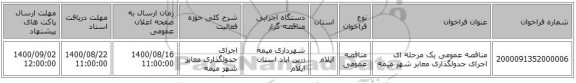 مناقصه عمومی یک مرحله ای اجرای جدولگذاری معابر شهر میمه