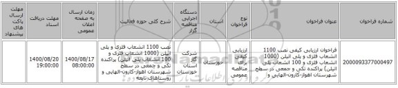 فراخوان ارزیابی کیفی نصب 1100 انشعاب فلزی و پلی اتیلن (1000 انشعاب فلزی و 100 انشعاب پلی اتیلن) پراکنده تکی و جمعی در سطح شهرستان اهواز-کارون-الهایی و 