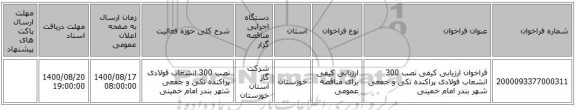 فراخوان ارزیابی کیفی نصب 300 انشعاب فولادی پراکنده تکی و جمعی شهر بندر امام خمینی