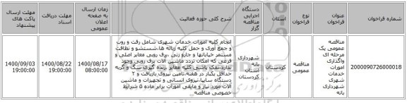 مناقصه عمومی یک مرحله ای واگذاری امورات خدمات شهری شهرداری بانه