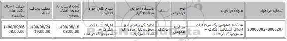 مناقصه عمومی یک مرحله ای اجرای آسفالت زنگارک – سقرجوقک فراهان