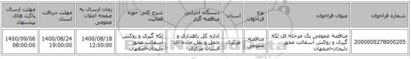 مناقصه عمومی یک مرحله ای لکه گیری و روکش آسفالت محور دلیجان-اصفهان