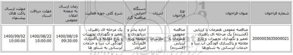 مناقصه عمومی همزمان با ارزیابی (فشرده) یک مرحله ای  راهبری ، تعمیر و نگهداری تجهیزات و بارج مقابله و پاکسازی آلودگی آب دریا و خدمات آبرسانی به شناورها