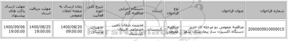 مناقصه عمومی دو مرحله ای خرید دستگاه اکسیژن ساز بیمارستان سقز