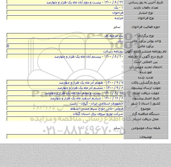 فروش ۵۰ تن انواع سیم مسی اسقاط