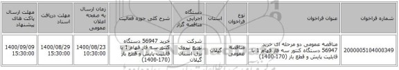 مناقصه عمومی دو مرحله ای خرید 56947 دستگاه کنتور سه فاز فهام 1 با قابلیت پایش و قطع بار (170-1400)