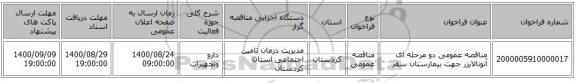 مناقصه عمومی دو مرحله ای آتونالایزر جهت بیمارستان سقز 