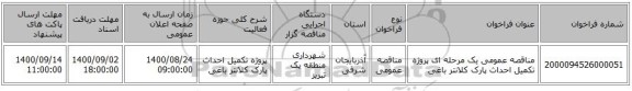 مناقصه عمومی یک مرحله ای پروژه تکمیل احداث پارک کلانتر باغی