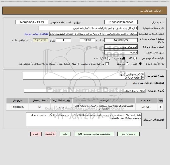 استعلام 100حلقه والدین شهدا
20 حلقه جانبازان