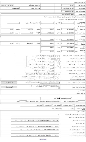 مزایده ،  فروش 68 قلم کابل مازاد