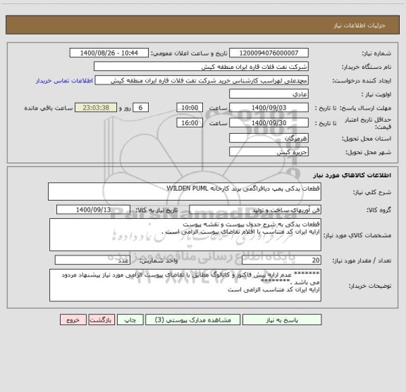 استعلام قطعات یدکی پمپ دیافراگمی برند کارخانه WILDEN PUML 