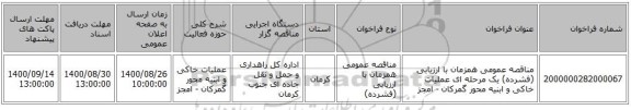 مناقصه عمومی همزمان با ارزیابی (فشرده) یک مرحله ای عملیات خاکی و ابنیه محور گمرکان - امجز