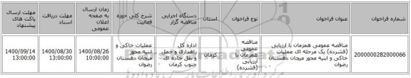 مناقصه عمومی همزمان با ارزیابی (فشرده) یک مرحله ای عملیات خاکی و ابنیه محور میجان دهستان رضوان