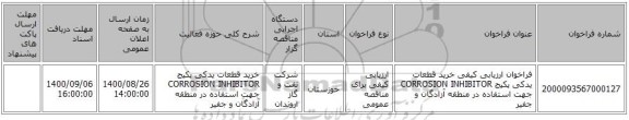 فراخوان ارزیابی کیفی خرید قطعات یدکی پکیج  CORROSION INHIBITOR جهت استفاده در منطقه آزادگان و جفیر