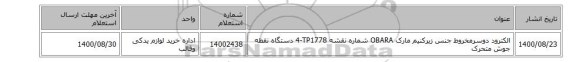 الکترود ‎دوسرمخروط‏ جنس ‎زیرکنیم‏ مارک OBARA‎ شماره نقشه ‎4-TP1778 دستگاه  نقطه جوش متحرک